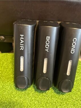 Black Refillable Wall-Mount Hair, Body & Conditioner Dispenser Trio